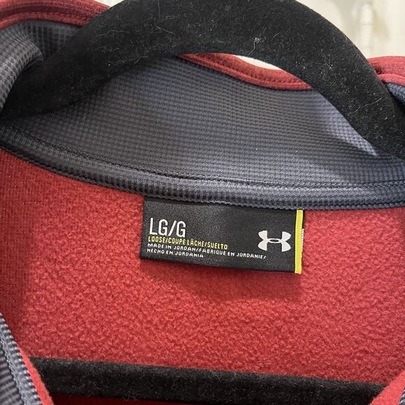 Under Armour Sweater Mens Size L Heather Quarter Zip Maroon Fleece Jacket Loose - Picture 4 of 9